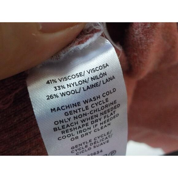 LOFT Wool Blend Pink Knit Tunic Sweater Lace Tie Cuffs Women size XL Round Neck - Picture 8 of 10